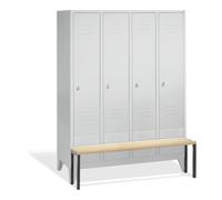 C + P Möbelsysteme C+P Vestiaire Classic avec banc, 4 compartiments, H1850×I1590×P500/815 mm, façade gris clair, corps gris clair Quantité:1