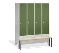 C + P Möbelsysteme C+P Vestiaire Classic avec banc, 4 compartiments, H1850×I1590×P500/815 mm, façade vert réséda, corps gris clair Quantité:1