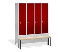 C + P Möbelsysteme C+P Vestiaire Classic avec banc, 4 compartiments, H1850×I1590×P500/815mm façade rubis rouge corps gris clair Quantité:1
