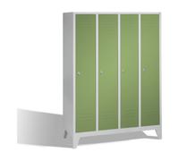 C + P Möbelsysteme C+P Vestiaire Classic sur pieds, 4 compartiments, H1850×I1590×P500mm, façade vert réséda, corps gris clair Quantité:1