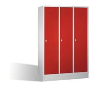 C + P Möbelsysteme C+P Vestiaire Classic sur socle, 3 compartiments, H1800×I1200×P500mm, façade rubis rouge, corps gris clair Quantité:1