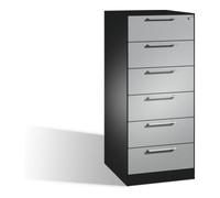 C + P Möbelsysteme Classeur C+P Asisto pour classeurs DIN A5 paysage, 6 tiroirs, à deux voies Face avant Aluminium blanc Corps Noir gris noir Quantité:1