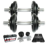 C.P.Sports Cast Iron Haltères 20KG en coffret | Lot de 2 haltères - 2 barres d'haltères+ 8 plaques de poids + 4 verrous | Haltères pour la musculation, le bodybuilding, le fitness, la gym à la maison