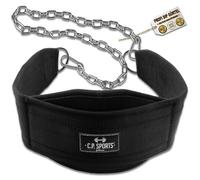 C.P. Sports Ceinture pour dips de qualité supérieure - Jusqu'à 250 kg - pour tractions, Squats, Fitness, Musculation, Bodybuilding, Gym - Nylon et chaîne en Acier pour disques d'haltères