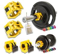 C.P.Sports Fermoirs d'haltères 25 mm, 28 mm, 30 mm, 50 mm pour barres longues, barres d'haltères, haltères pump, colliers Barbell, fermeture rapide et sûre, 1 paire d'haltères, G36+G36-1, jaune, 28mm