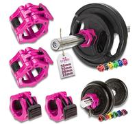 C.P.Sports Fermoirs d'haltères 25 mm, 28 mm, 30 mm, 50 mm pour Barres Longues, Barres d'haltères, haltères Pump, Colliers Barbell, Fermeture Rapide et sûre, 1 Paire d'haltères, Rose Bonbon, 50 mm