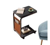 C Shaped End Table - Mobile Sofa Shelf, Compact Side Cart | 2 Level Couch Utility Unit, Metal Frame Rolling Table for Bedroom Corners, Living Room Snacks Laptop Holder Steel frame + wooden board