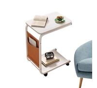 C Shaped End Table - Small Sofa Stand, Rolling Side Shelf | 2 Tier Couch Companion Cart, Metal Frame Tabletop Furniture For Home Living Room, Bedside Study Corner Setup Steel Frame + Wooden Board