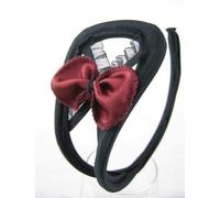 C-String noir Dentelle et Sequins et noeud bordeaux