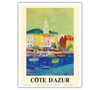 C te d'Azur - Port de Saint-Tropez - SNCF - Affiche de voyage ferroviaire vintage de Roger Bezombes vers 1966 - Tirage d'art (sans cadre) 23 x 30