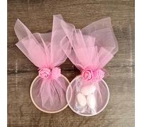 C.X.Y. Lot de 20 bonbonnières en cercle anneau métallique et tulle avec décoration florale, convient à toutes les cérémonies (Rose)