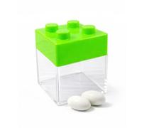 C.X.Y. Lot de 24 boîtes de style brique en PP transparent avec couvercle coloré, 5 x 5 cm, boîtes rigides pour dragées, bonbons et bonbonnières, design modulaire, couleurs assorties (vert)