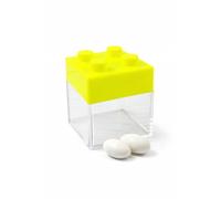 C.X.Y. Lot de 24 boîtes de style brique en PP transparent avec couvercle coloré, 5 x 5 cm, boîtes rigides pour dragées, bonbons et bonbonnières, design modulaire, couleurs assorties (jaune)