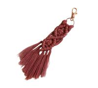 C.X.Y. Porte-clés avec pompons tressés queue de sirène macramé idée cadeau (rouge)