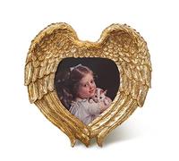 C&Z Cadre photo vintage en forme de cœur avec ailes d'ange antiques et façade en verre haute définition pour décoration d'intérieur, art de table, affichage photo baroque bronze doré, décoration de