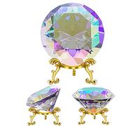 C&Z Presse-papier en cristal de 80 mm - Attrape-soleil arc-en-ciel - Fond en diamant pour ongles - Décoration de maison/bureau - Gros faux diamant avec base en métal doré (revêtement AB)