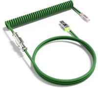 C01 ULTRA Câble spiralé RGB personnalisé pour clavier gaming, Type-C vers USB-A HyperSpeed, TPU, câble de clavier mécanique à double gaine avec connecteur Aviator détachable - Vert