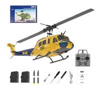C032 Hélicoptère RC pour adultes, UH-1 Huey 6CH Military Scale Hélicoptère RC acrobatique sans aileron avec vol à l'envers 3D et système de positionnement intelligent pour les passionnés(Yellow)
