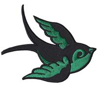 C069 - Ecusson Patch Brodé Thermocollant - 9,7 cm x 7,8 cm - Hirondelle Verte Droite