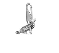 C18 Loup hurlant en étain anglais fin sur un bouton-pression argenté amovible pour réparation de sacs, pendentif universel avec boucle de fermeture éclair pour veste et manteau en duvet