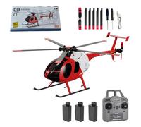 C189 MD500 helicoptere telecommande - Hélicoptère monorotor RTF 4 canaux au 1/28 avec gyroscope 6 axes et moteur sans balais, ajout d'un positionnement optique pour adultes(Rouge et blanc/3 batterie)
