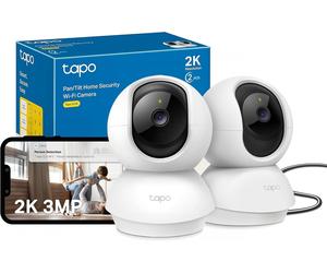 C210 2 Pack Caméra WiFi Intérieure 2K QHD 3MP, Rotation 360, Détection de Personne&Pleurs de Bébé, Vision Nocturne, Audio Bidirectionnel, Stockage Cloud&microSD 512 Go,Alexa et Google Assistant