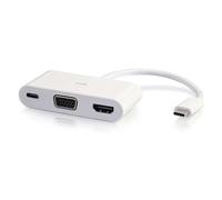 C2G 26885 Adaptateur convertisseur USB-C vers HDMI et VGA avec Power Delivery - Blanc - Adaptateur vidéo Externe - USB-C - D-Sub, HDMI - Blanc