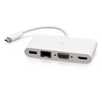 C2G Adaptateur USB-C vers HDMI VGA RJ45 - Blanc - Compatible avec MacBook Pro/Air, iPad Pro/Air, Galaxy, Surface Pro, XPS, etc.