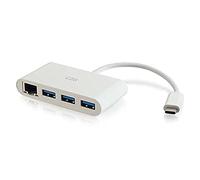C2G Adaptateur USB-C® vers Ethernet (RJ45) avec 3 Ports USB A 3.0 - Hub USB C - Blanc