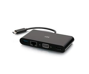 C2G Adaptateur USB-C vers HDMI VGA RJ45 - Blanc - Compatible avec MacBook Pro/Air, iPad Pro/Air, Galaxy, Surface Pro, XPS, etc.