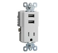 C2G Chargeur double USB avec prise duplex simple 15 A et plaque murale décorative Blanc (12833)