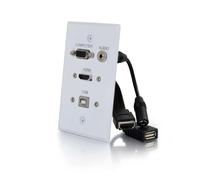 C2G Legrand Single Gang Pass Through with Audio Video Wall Plate for in Wall Cable Management, White Single Gang Pass Through Wall Plate with VGA, HDMI, USB, 1 Count, 39706