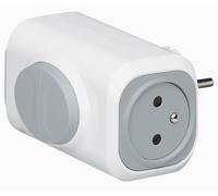 Legrand 050637 Fiche MultiPrise 2 Prises de Courant avec Sorties Latérales et Bouton D'extraction, 2P+T, 16A, 230V, Blanc/Gris