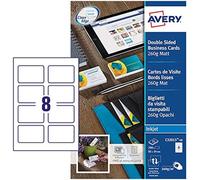 AVERY - Pochette de 80 cartes de visite à bords lisses imprimables recto/verso. En carte blanche mate 260g/m². Format 85 x 54 mm. Impression jet d'encre. (C32015-10)