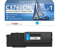 C3760DN Cartouche de Toner de Remplacement Compatible 331-8429 331-8432 331-8431 331-8430 pour Dell C3765dnf C3760dn C3760n Imprimante, Haute capacité 11 000 pages, Installation Facile,Cyan-1 pack