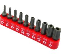 - C45933-Lot De 10 Embouts 1/4'' T8,T10,T15,T20,T25,T27,T30,T40,T45,T50-Pour Vis Inviolable De Sécurité-Jeu/Support/Kit Pour Tournevis/Visseuse-Empreinte Étoile À 5 Pans-Acier S2