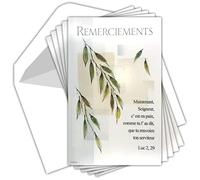 C5204 Remerciements Condoléances Lot 5 Cartes identiques + 5 Enveloppes Blanches Format 9x14cm Texte Religieux Décès Obsèques Enterrement église Deuil Feuilles Arbre Pochette Fabriqué en France