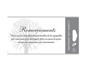 C5211 Remerciements Condoléances - Lot de 5 Cartes Identiques et Enveloppes Blanches - Format 9x14 cm - Texte Sympathie Témoignée Peine Décès Obsèques Funérailles Deuil - Fabriquées en France