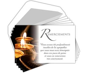 C5252X4 LOT 20 Cartes Remerciements Condoléances identiques + 20 Enveloppes Blanches Format 9x14cm - Deuil Décès Obsèques Enterrement Funérailles - Papier Mat de Qualité - Fabriquées en France