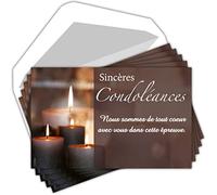 C5256 Sincères Condoléances Lot 5 Cartes identiques + 5 Enveloppes Blanches Format 9x14cm - Texte épreuve Sympathie Décès Obsèques Funérailles Deuil Bougies Réconfort Pochette Fabriqué en France