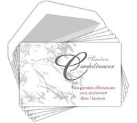 C5259 Sincères Condoléances Lot 5 Cartes identiques + 5 Enveloppes Blanches Format 9x14cm - Nos pensées affectueuses vous soutiennent dans l'épreuve Décès Obsèques Deuil Pochette Fabriqué en France