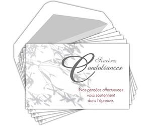 C5259 Sincères Condoléances Lot 5 Cartes identiques + 5 Enveloppes Blanches Format 9x14cm - Nos pensées affectueuses vous soutiennent dans l'épreuve Décès Obsèques Deuil Pochette Fabriqué en France
