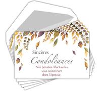 C5260 Sincères Condoléances Lot 5 Cartes identiques + 5 Enveloppes Blanches Format 9x14cm - Pensées affectueuses Courage Soutien épreuve Décès Deuil Chute Feuilles Arbre Pochette Fabriqué en France