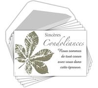 Afie C5265 Sincères Condoléances Lot 5 Cartes identiques + 5 Enveloppes Blanches Format 9x14cm - Texte Courage Epreuve Décès Obsèques Funérailles Deuil - Fabriquées en France
