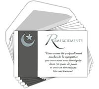 C5270 Remerciements Condoléances Musulmanes Lot 5 Cartes identiques Texte Argenté + 5 Enveloppes Blanches Format 9x14cm Croissant Lune Islamique Décès Obsèques Deuil Pochette Fabriqué en France