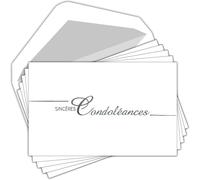 C5273 Sincères Condoléances Lot 5 Cartes identiques + 5 Enveloppes Blanches Format 9x14cm en Pochette Texte Argenté Brillant Sobre épuré élégant -Courage Deuil Obsèques Funérailles -Fabriqué en France