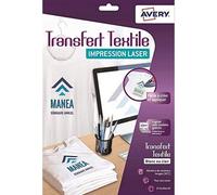 Avery Transferts personnalisables pour textiles blancs ou clairs – 15 feuilles A4 – Impression laser