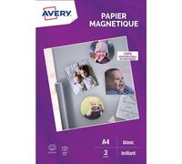 Avery – Papier magnétique A4 – 3 feuilles blanches personnalisables – Jet d'encre, compatible découpe