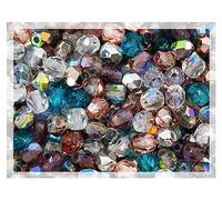 ca 300 pcs (25g) Faceted Fire Polished Round Glass Beads 4mm (0.16in), Czech Republic Bohemian Glass Transparent Mix
