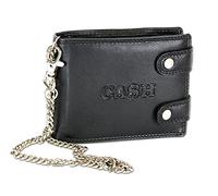 CA$H Portefeuille Motard avec chaîne de sécurité pour Homme - Cuir véritable - Noir